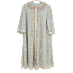ODETTE BARSA Womens Vintage Coquette Blue Lace Bow Robe Duster‎ Gown House Dress